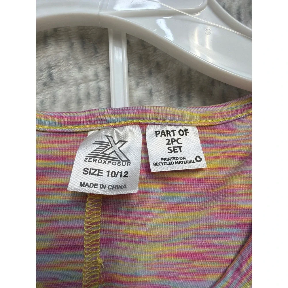 ZeroXposur Girls 2pc Active Set Back Knot Tank Top Shorts Space Dye Yellow 10/12